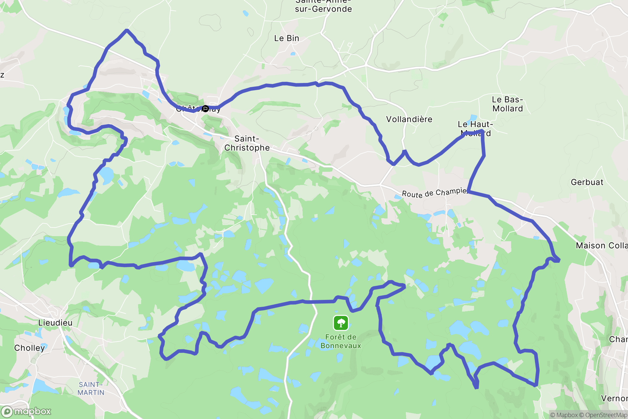 Châtonnay : carte du parcours de randonnée - France