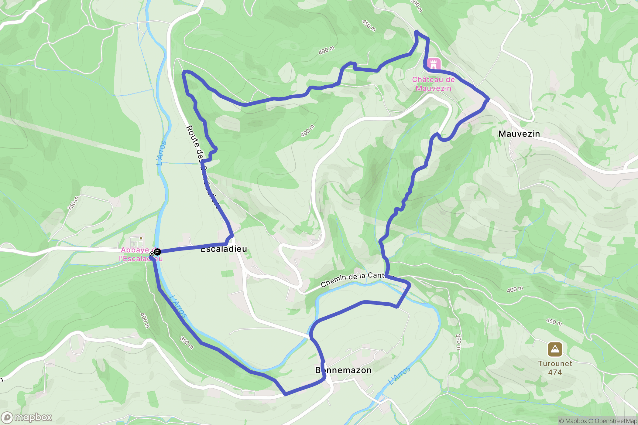Bonnemazon : carte du parcours de randonnée - France