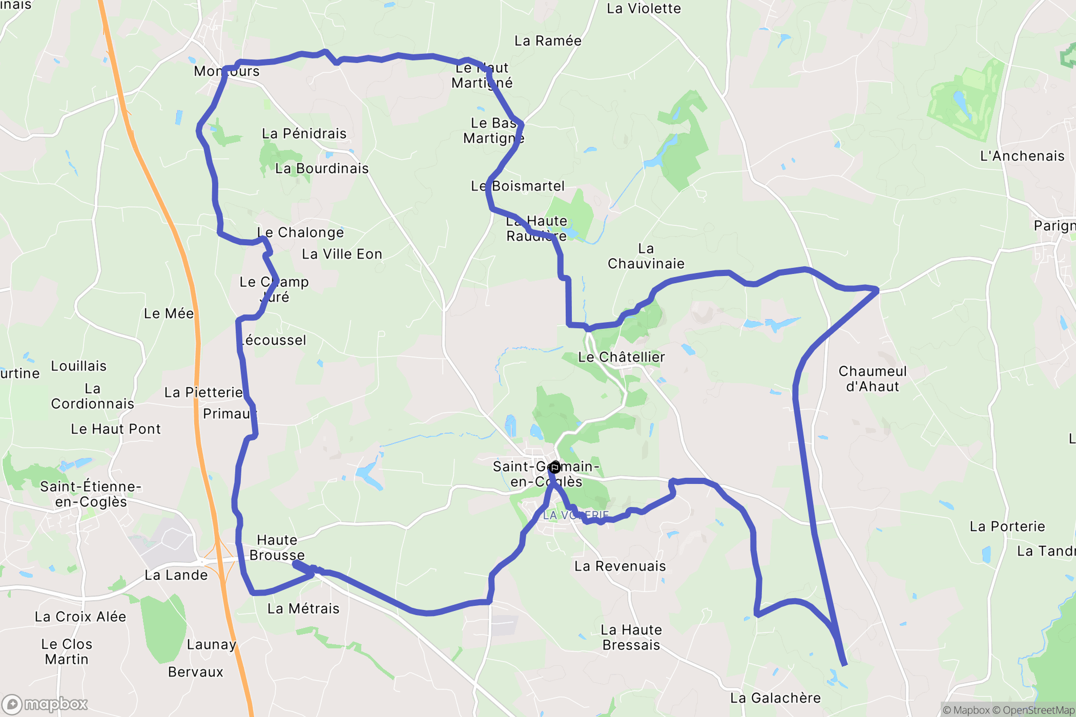 Saint-Germain-en-Coglès : carte du parcours de randonnée - France