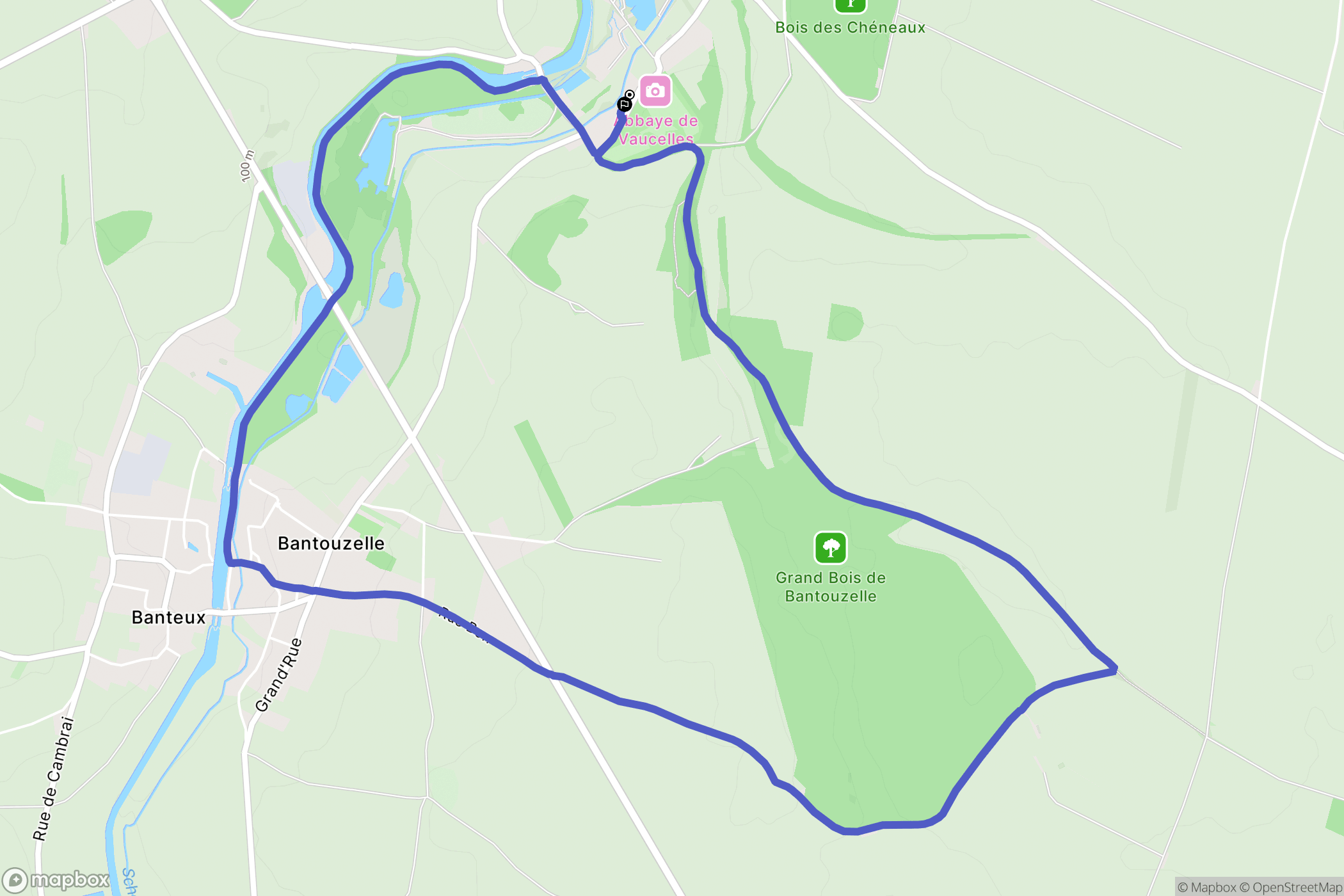 Les Rues-des-Vignes : carte du parcours de randonnée - France