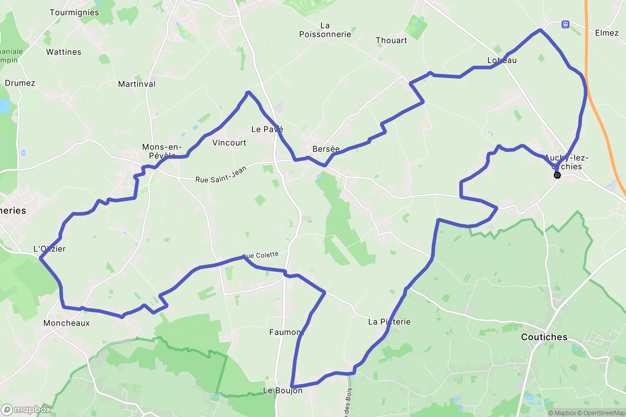 Auchy-lez-Orchies : carte du parcours de randonnée - France