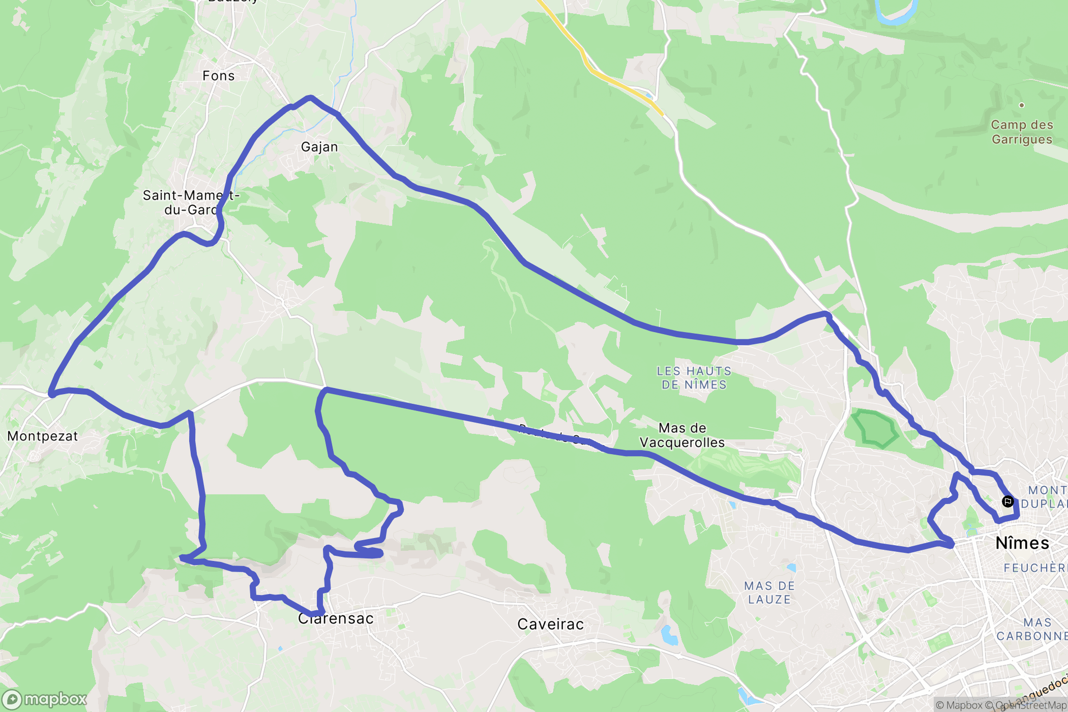 Nîmes : carte du parcours de randonnée - France