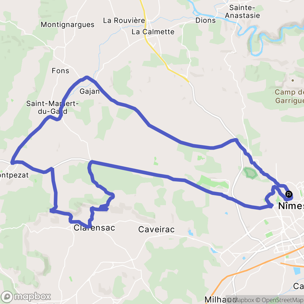 Nîmes : carte du parcours de randonnée - France