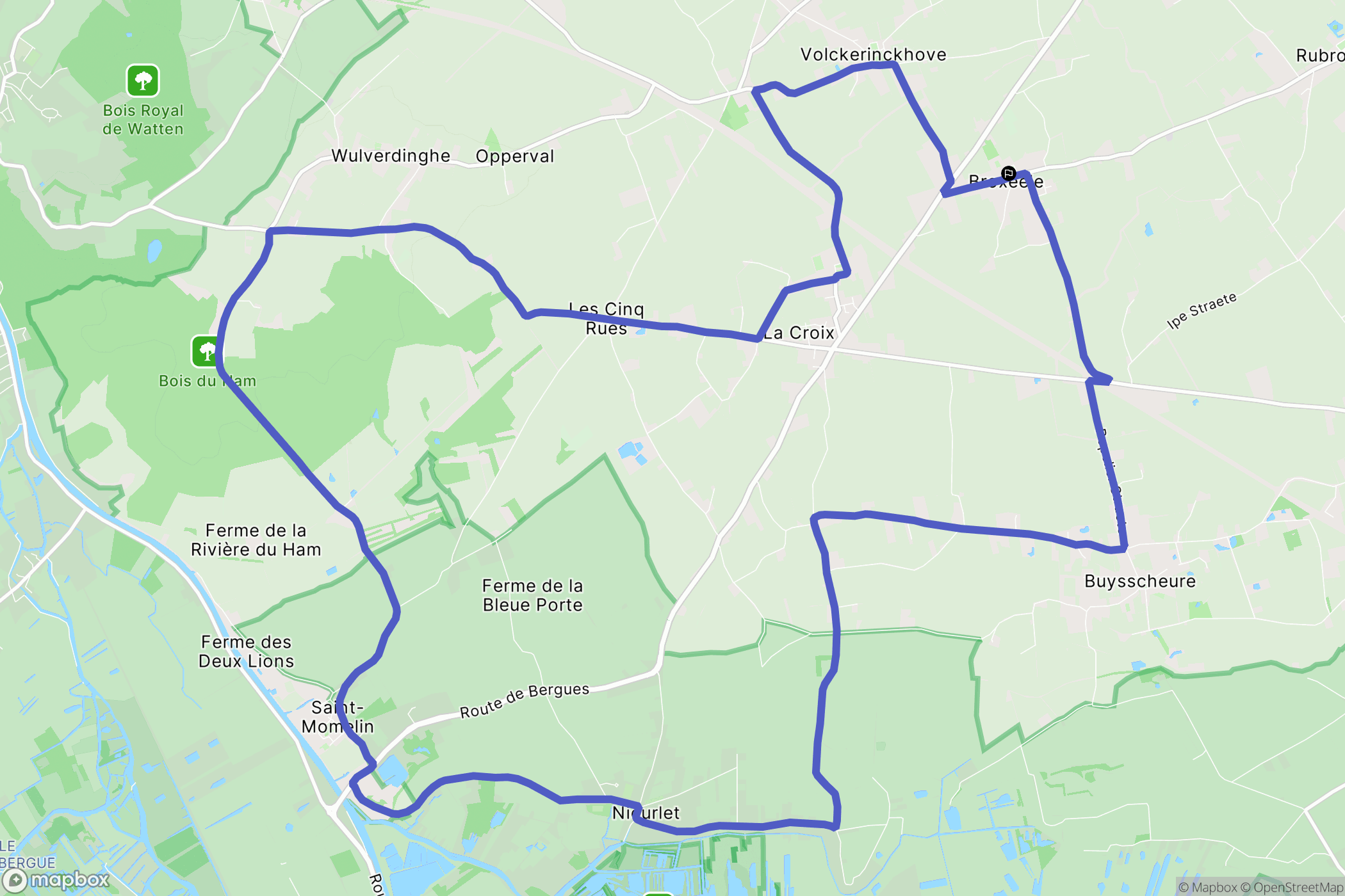Broxeele : carte du parcours de randonnée - France