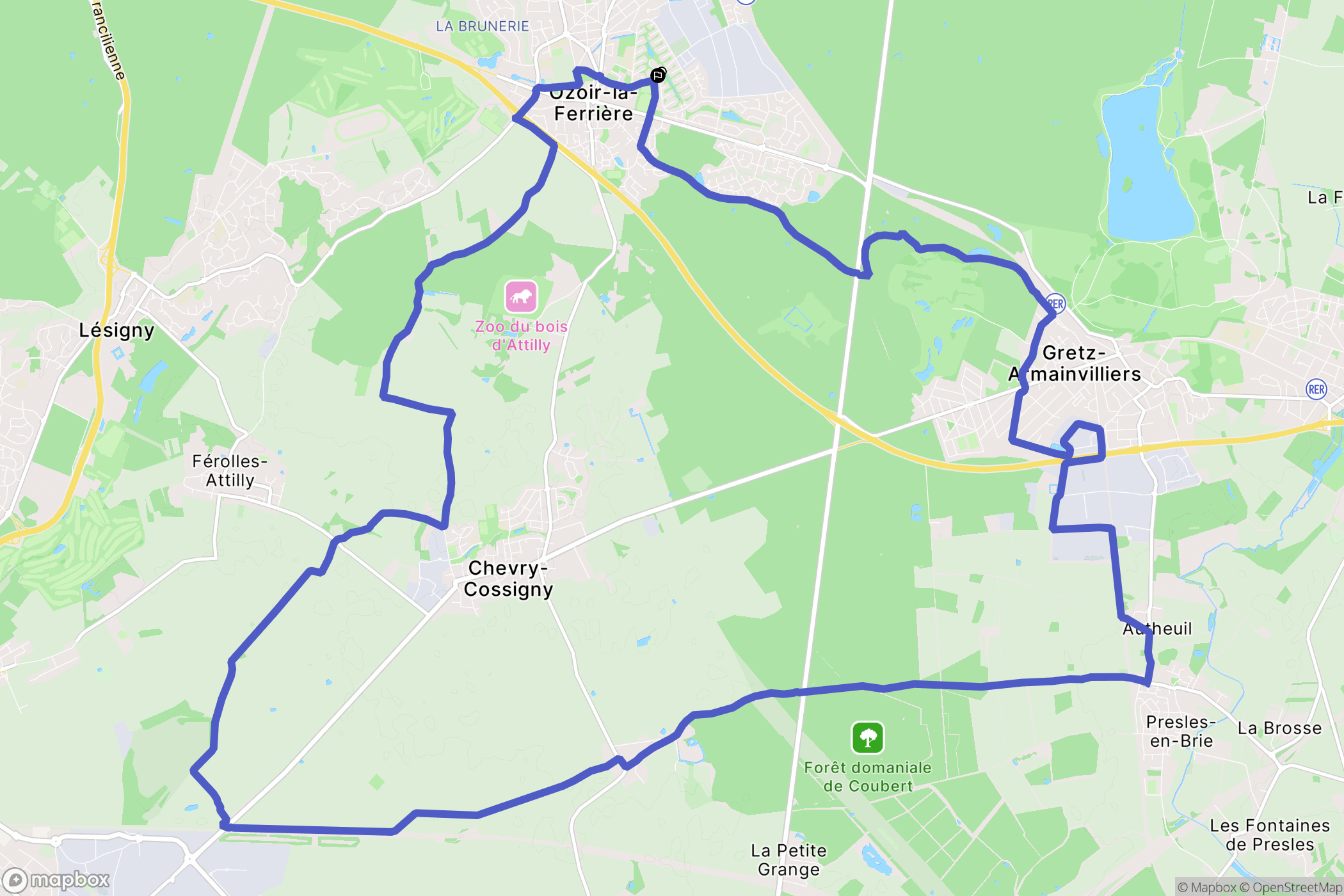 Ozoir-la-Ferrière : carte du parcours de randonnée - France