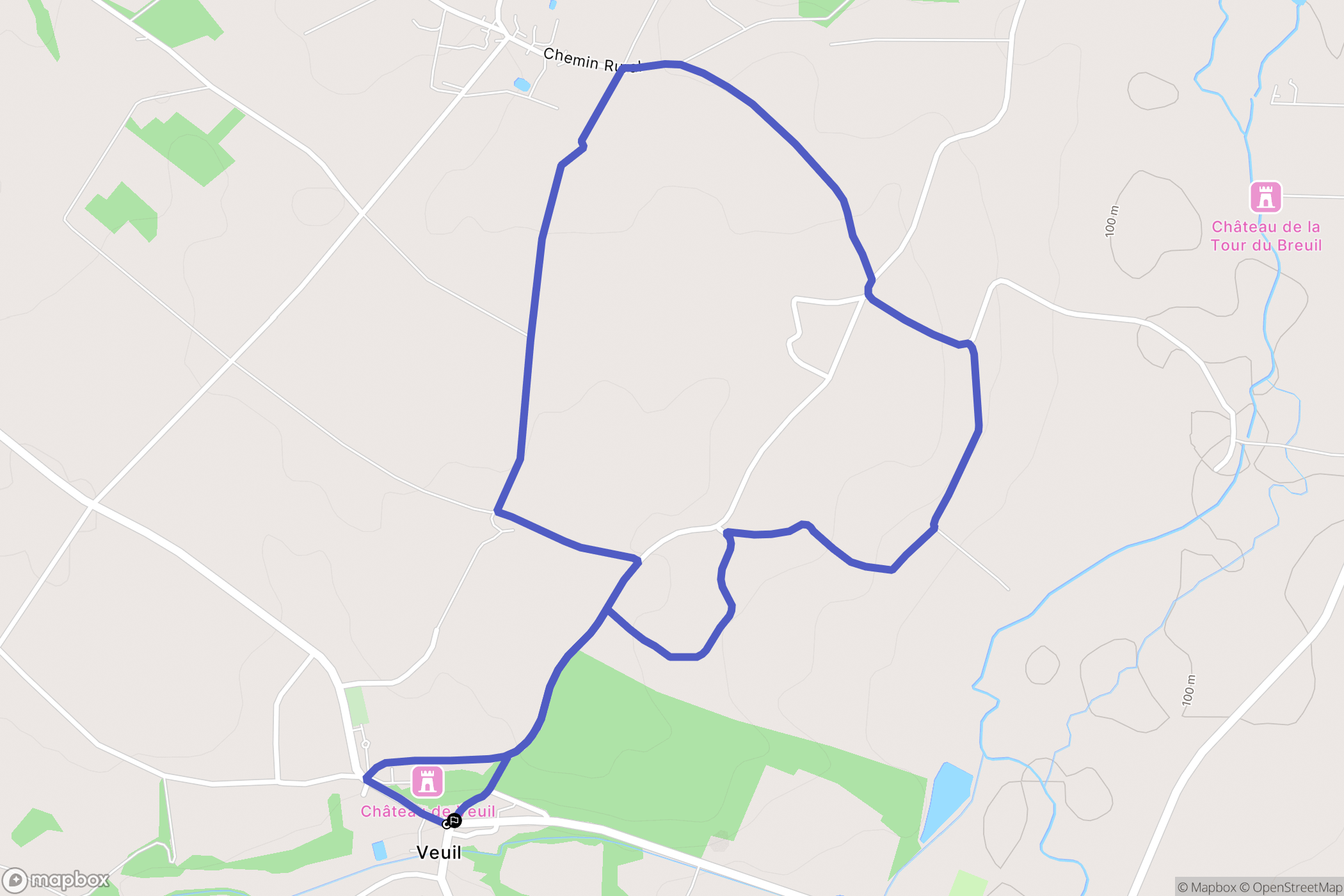 Veuil : carte du parcours de randonnée - France