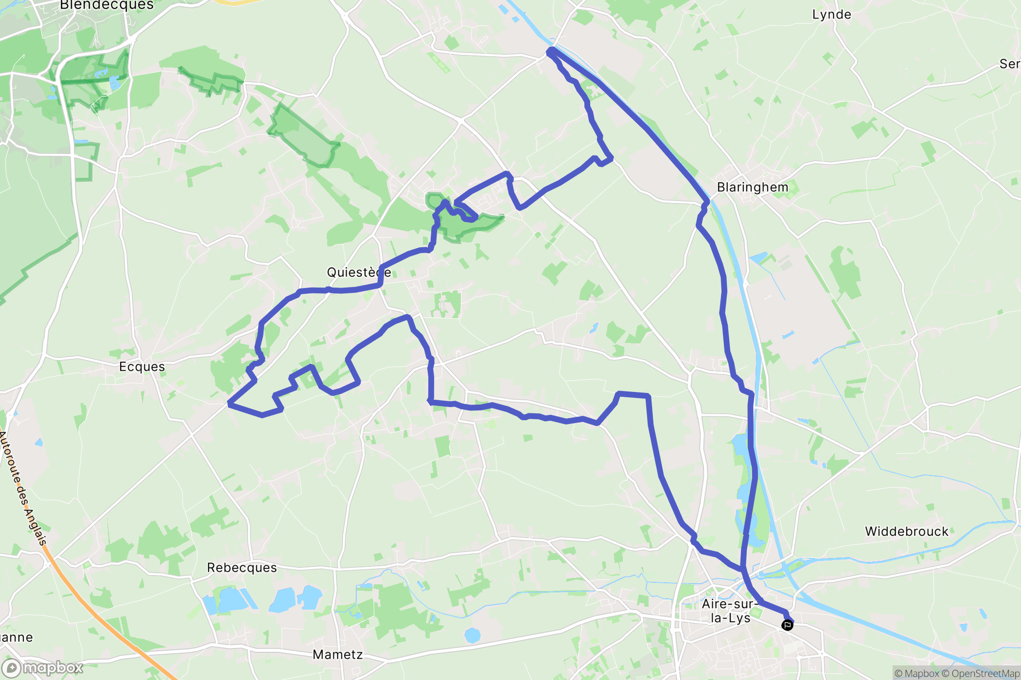 Aire-sur-la-Lys : carte du parcours de randonnée - France