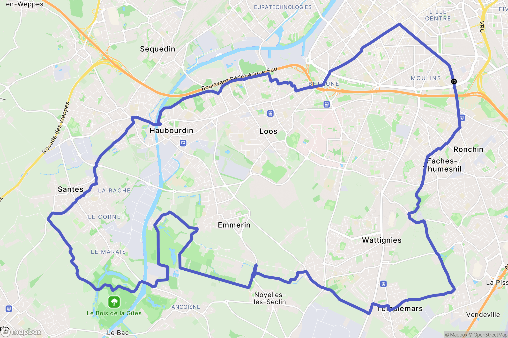 Lille : carte du parcours de randonnée - France