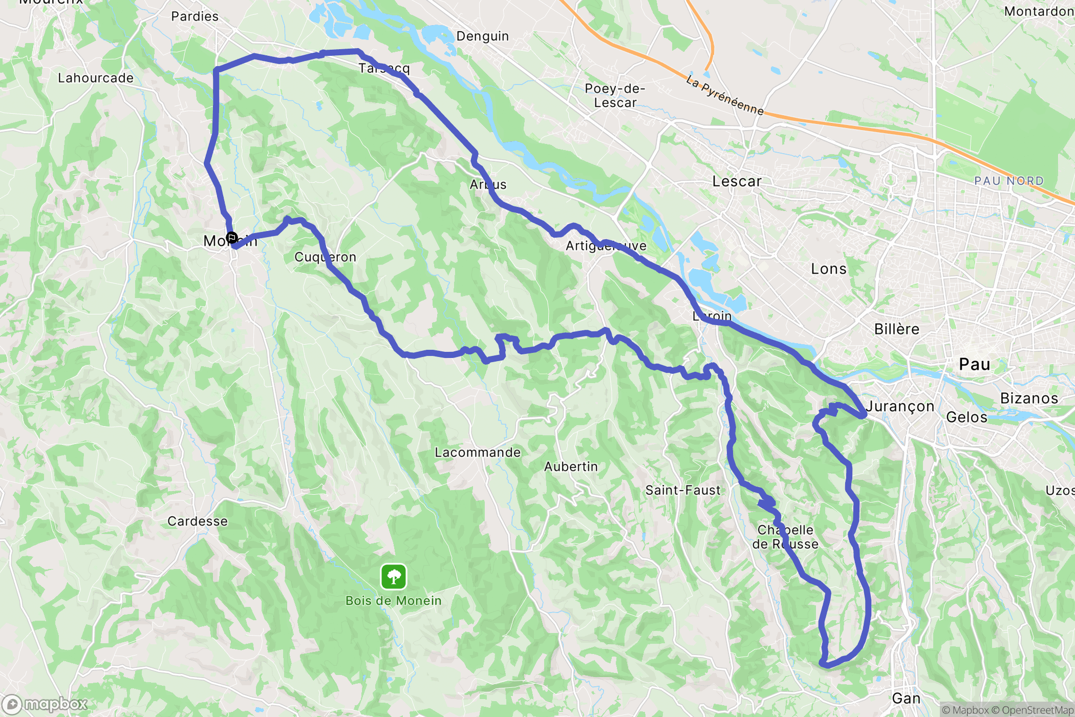 Monein : carte du parcours de randonnée - France