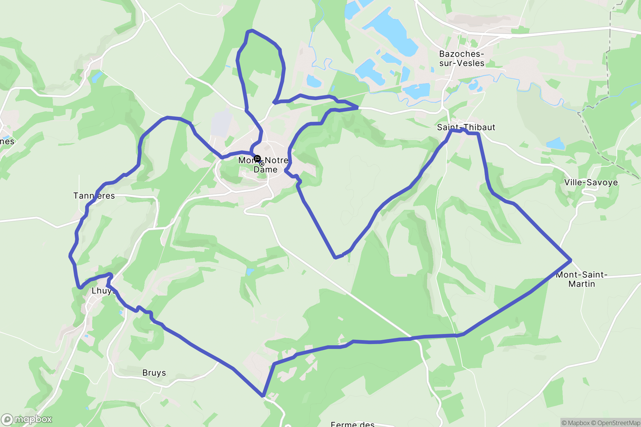 Mont-Notre-Dame : carte du parcours de randonnée - France