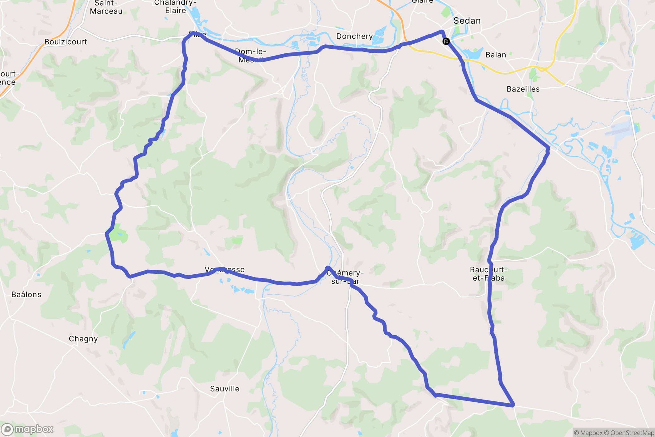 Sedan : carte du parcours de randonnée - France