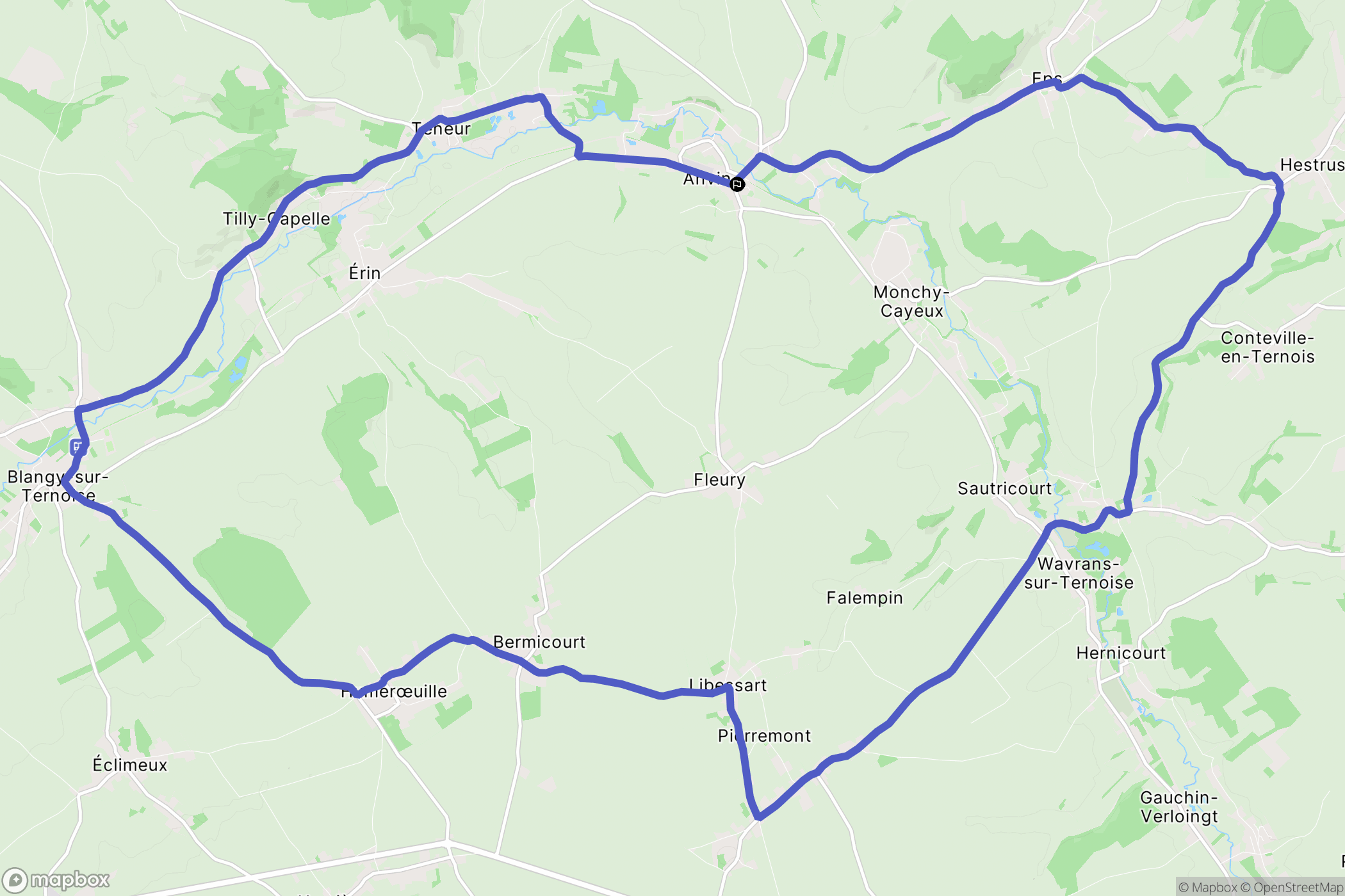 Anvin : carte du parcours de randonnée - France