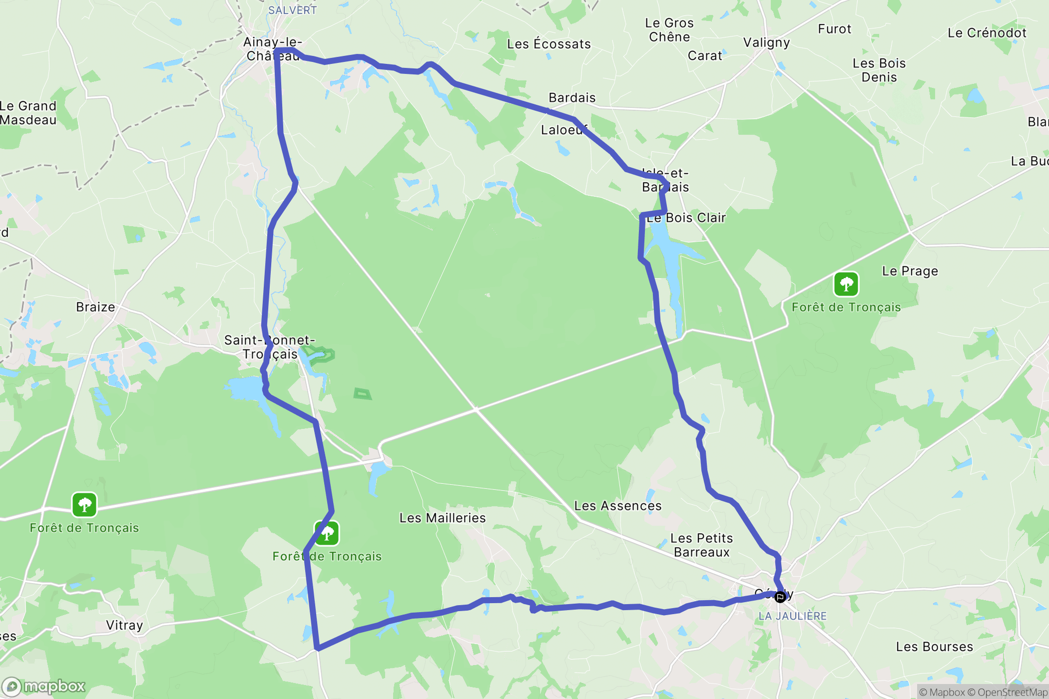 Cérilly : carte du parcours de randonnée - France