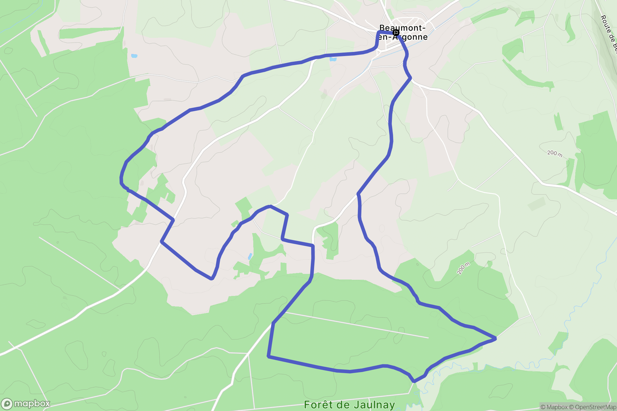 Beaumont-en-Argonne : carte du parcours de randonnée - France