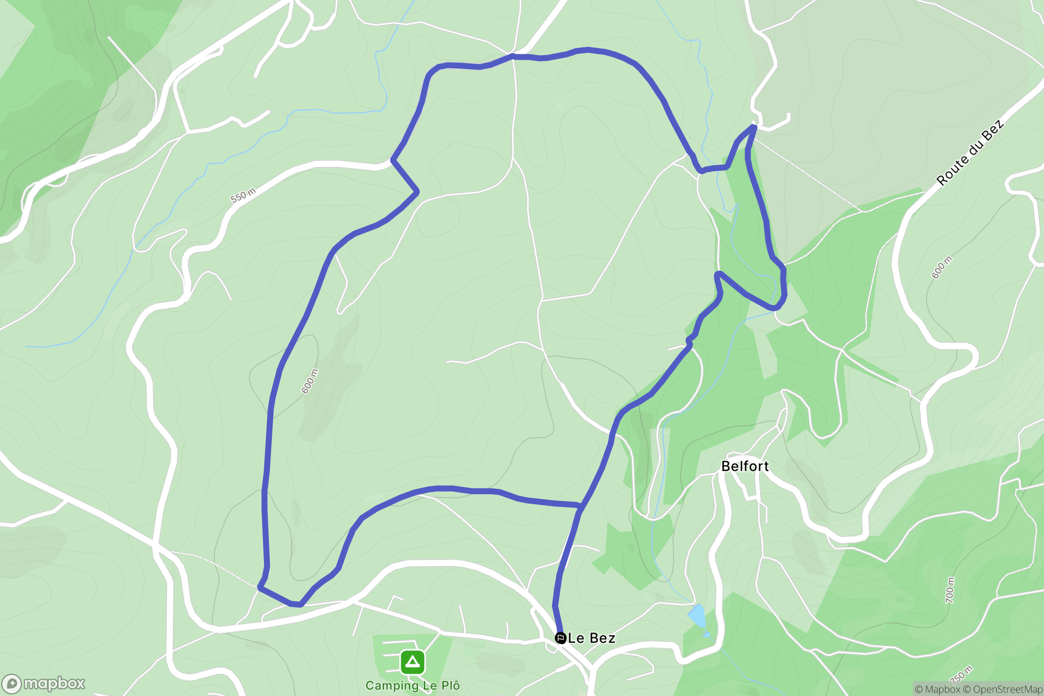 Le Bez : carte du parcours de randonnée - France