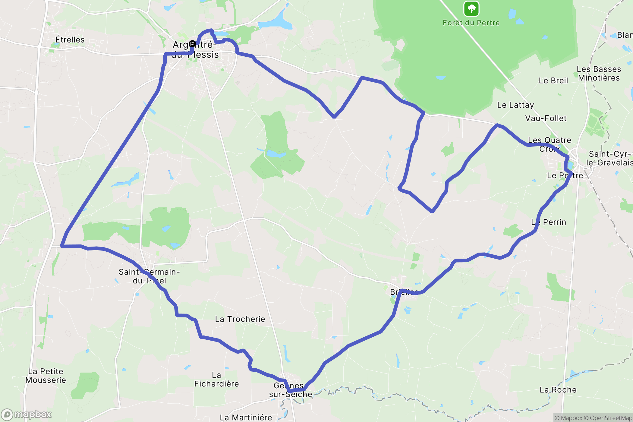 Argentré-du-Plessis : carte du parcours de randonnée - France