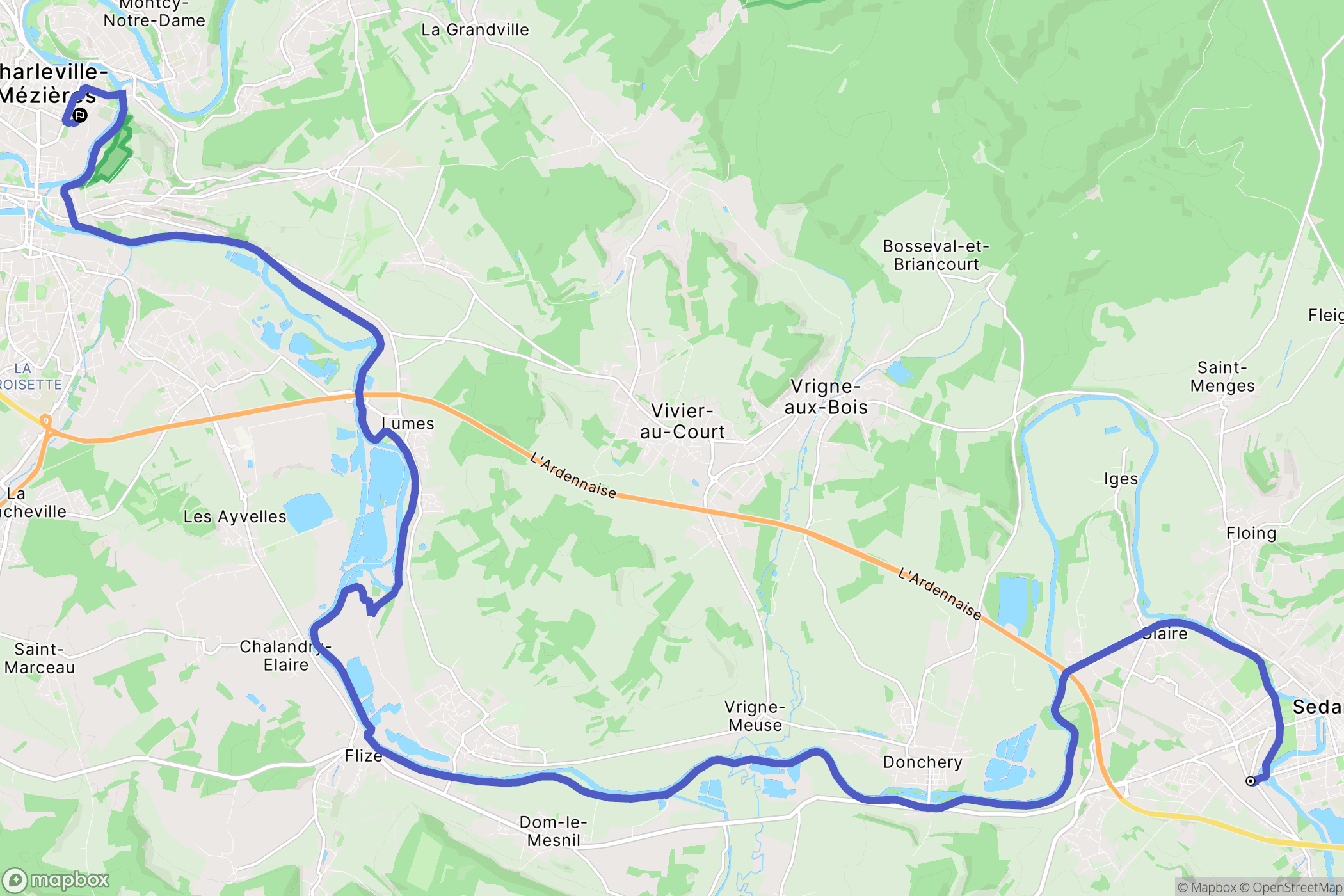 Sedan : carte du parcours de randonnée - France