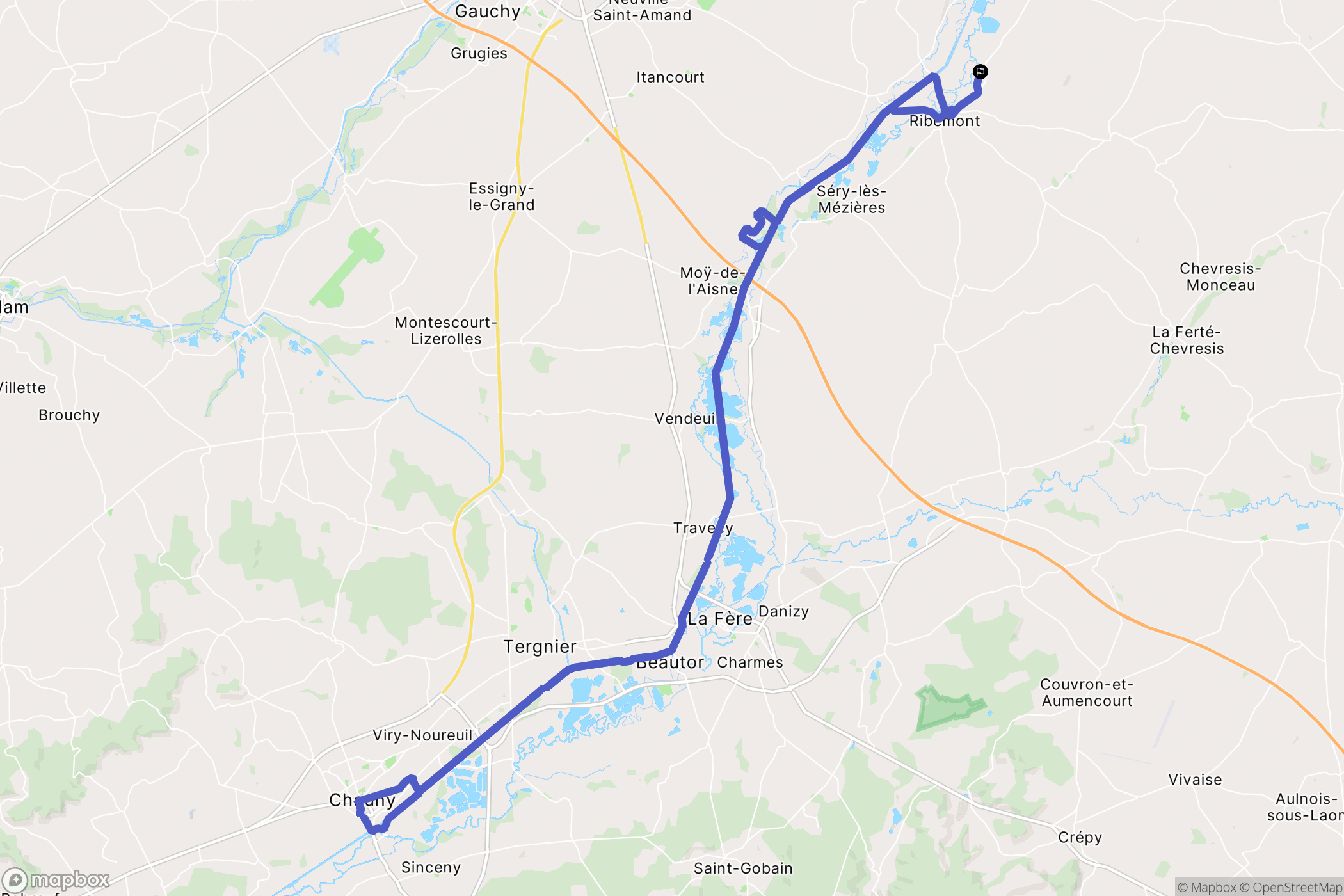 Ribemont : carte du parcours de randonnée - France