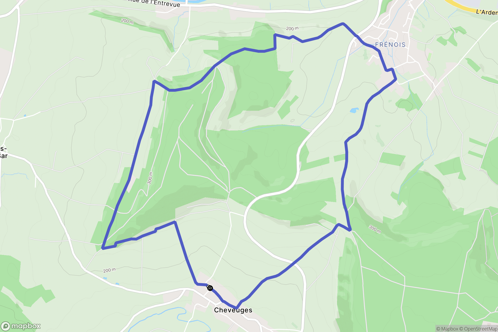 Cheveuges : carte du parcours de randonnée - France