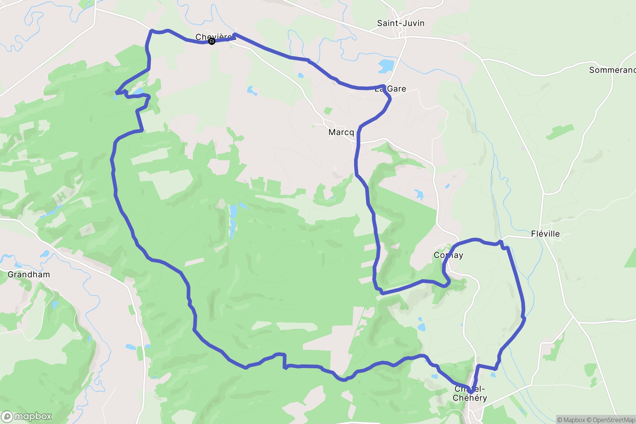 Chevières : carte du parcours de randonnée - France