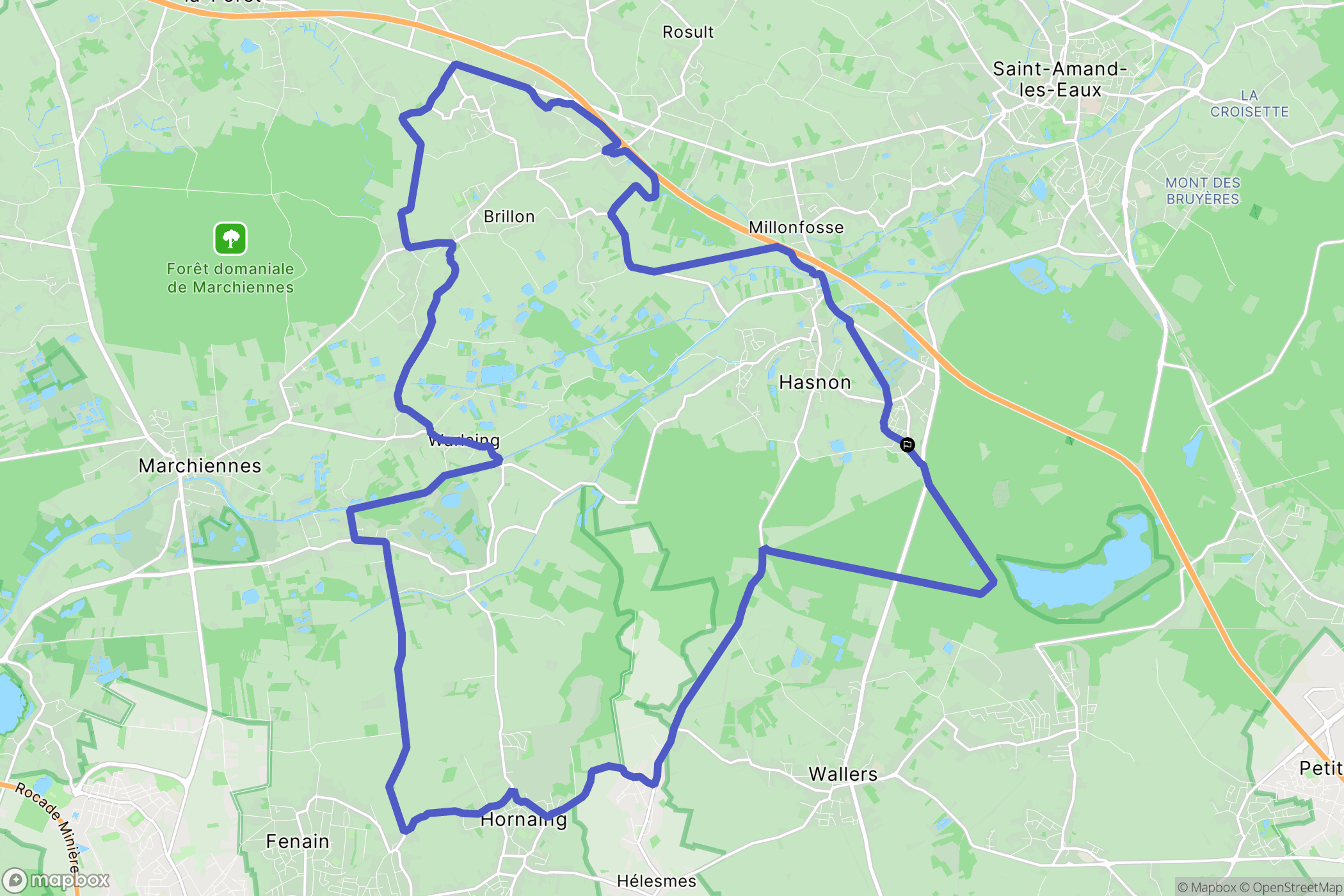 Hasnon : carte du parcours de randonnée - France