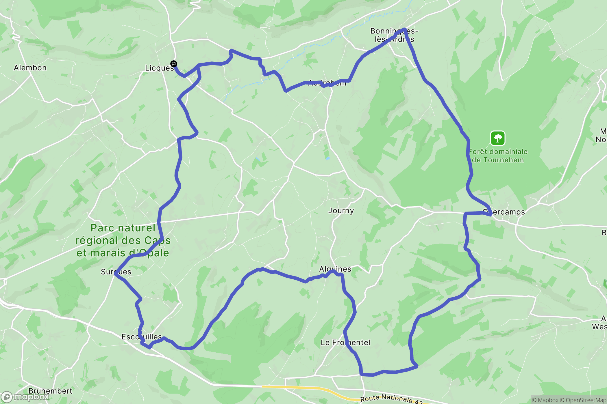 Licques : carte du parcours de randonnée - France