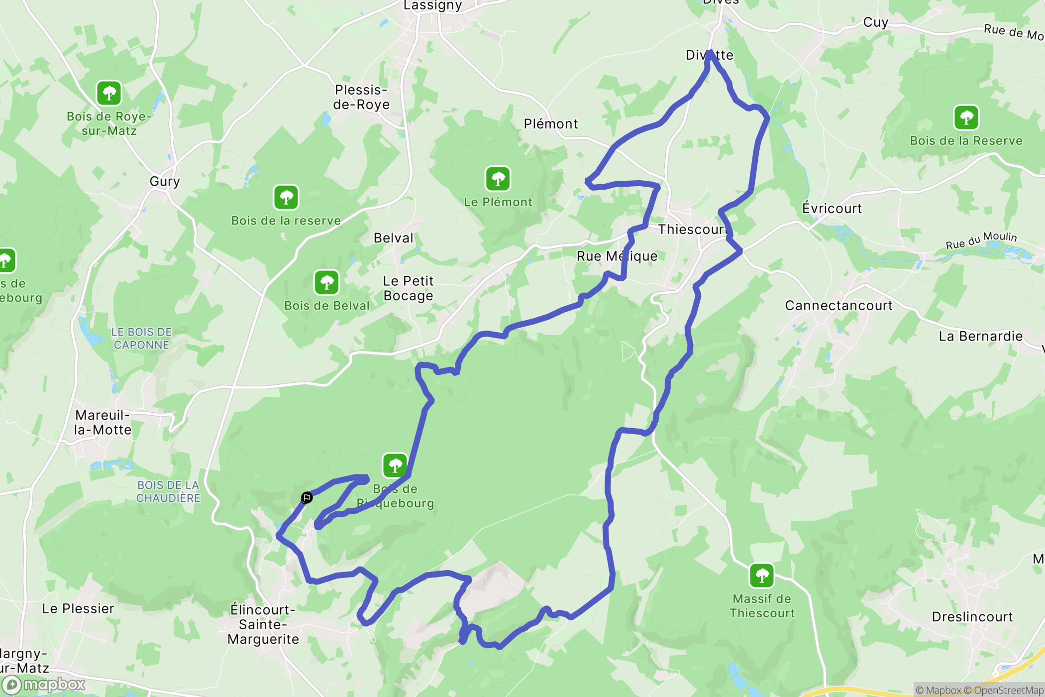 Élincourt-Sainte-Marguerite : carte du parcours de randonnée - France