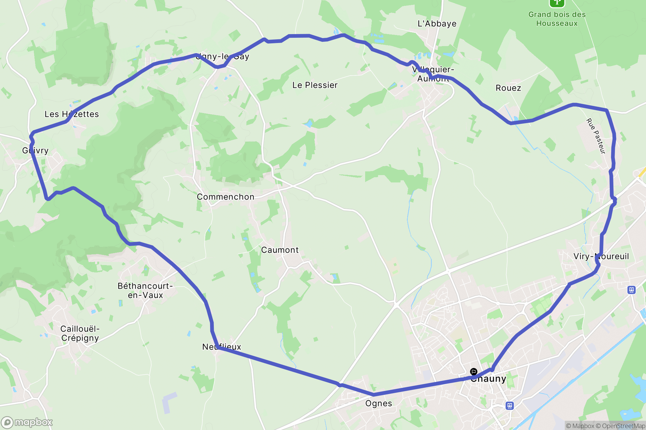Chauny : carte du parcours de randonnée - France