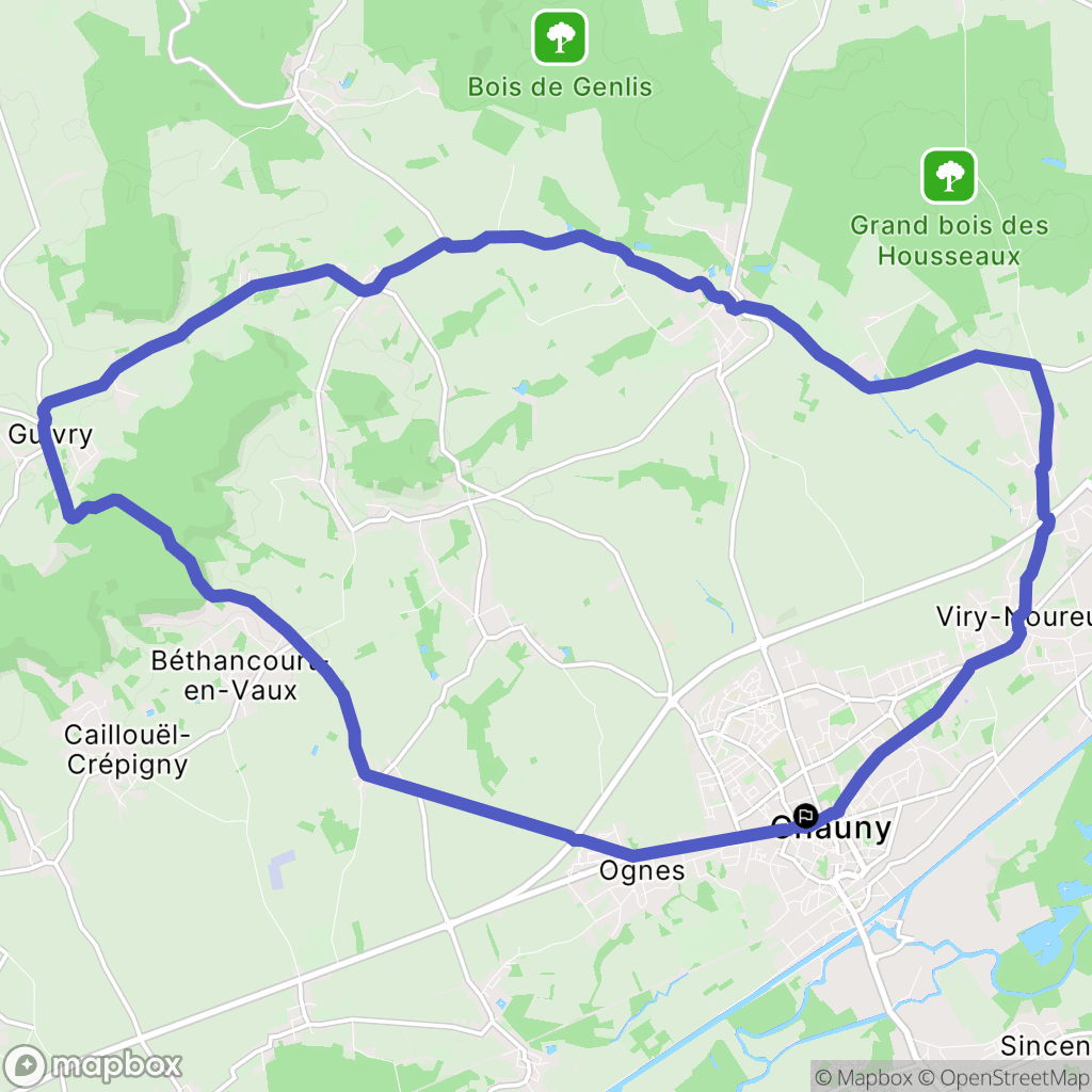 Chauny : carte du parcours de randonnée - France