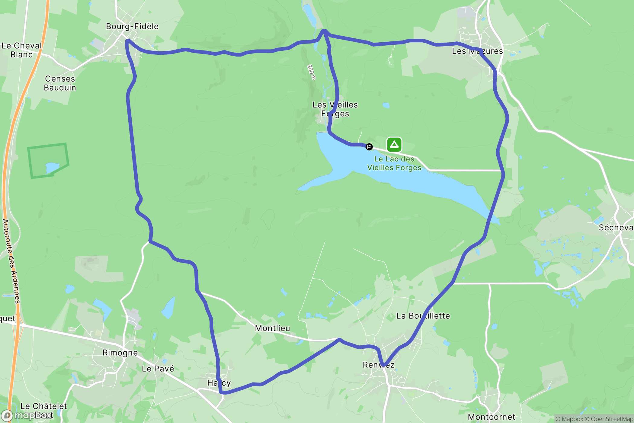 Les Mazures : carte du parcours de randonnée - France