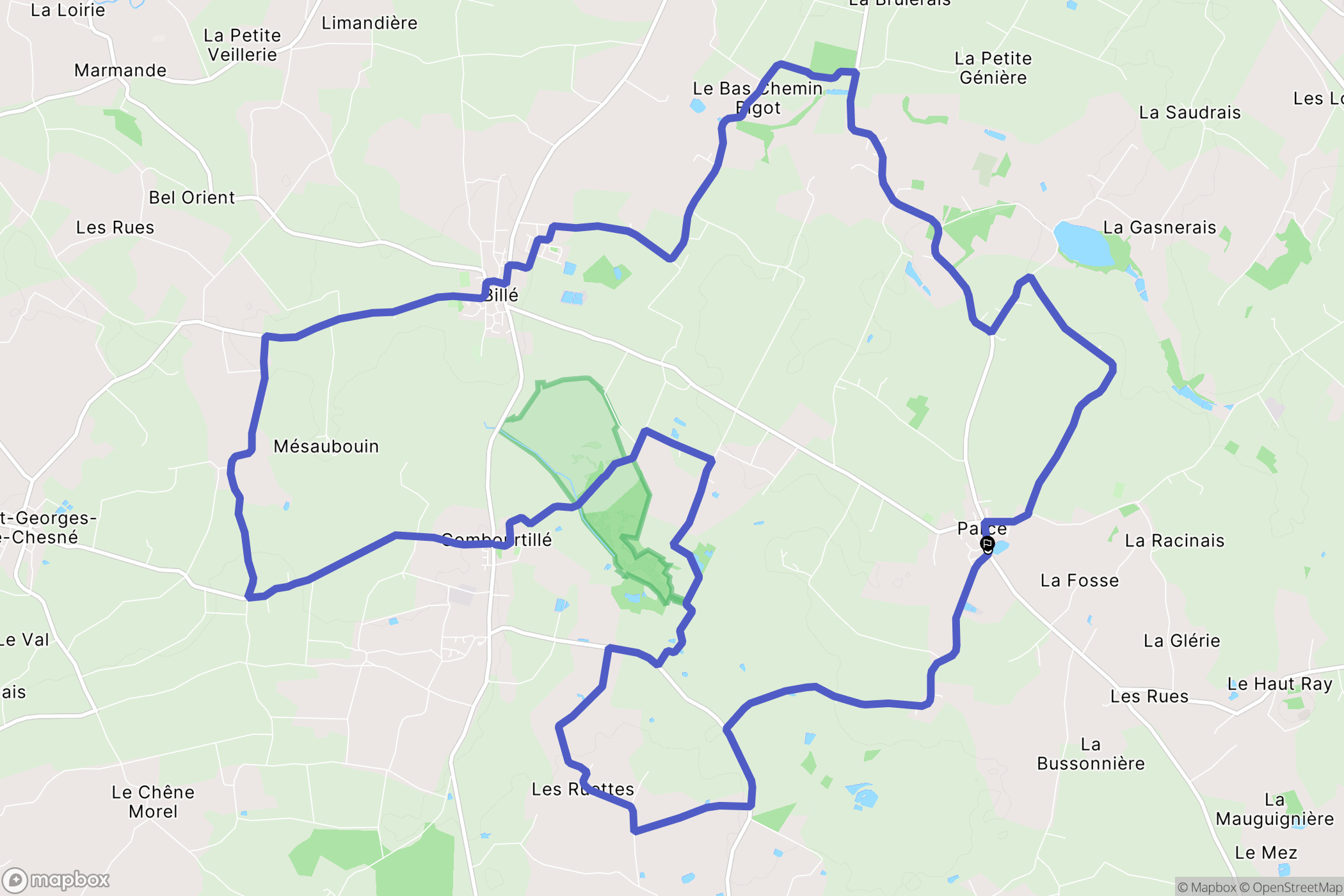 Parce : carte du parcours de randonnée - France
