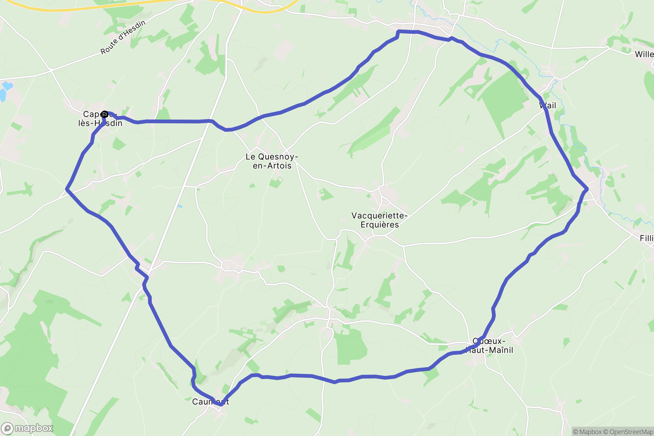 Capelle-lès-Hesdin : carte du parcours de randonnée - France