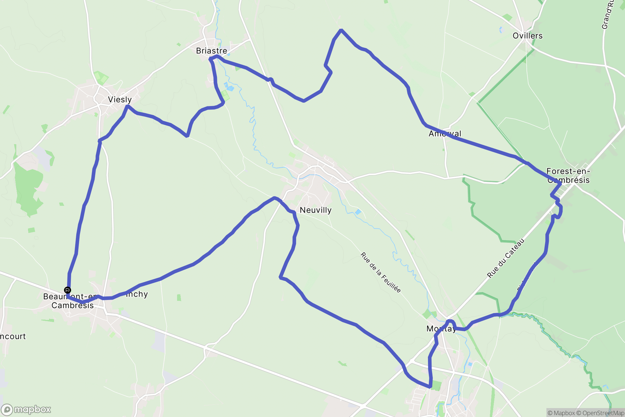 Beaumont-en-Cambrésis : carte du parcours de randonnée - France