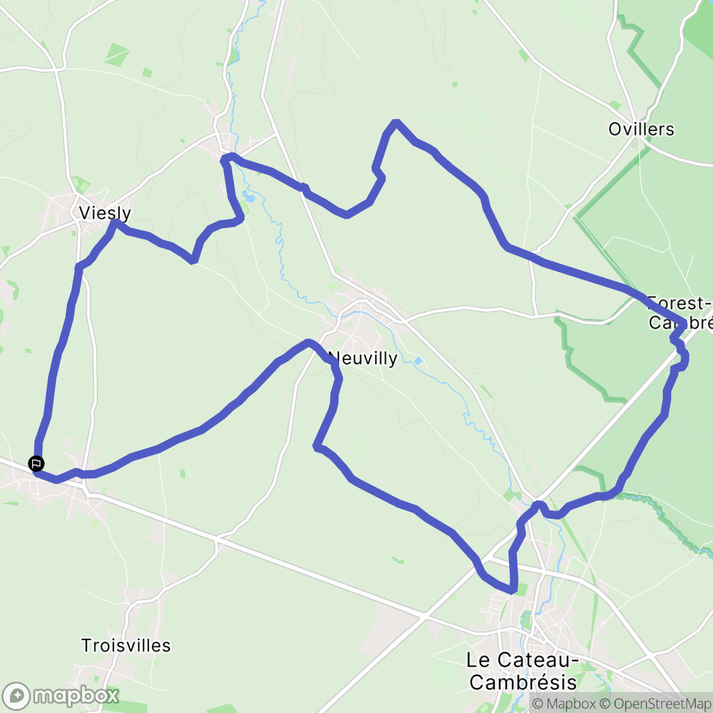 Beaumont-en-Cambrésis : carte du parcours de randonnée - France