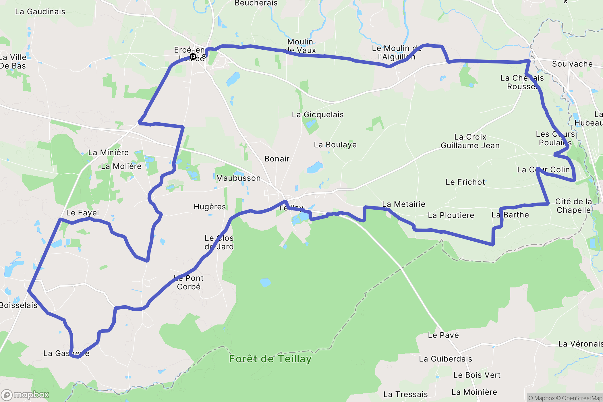 Ercé-en-Lamée : carte du parcours de randonnée - France