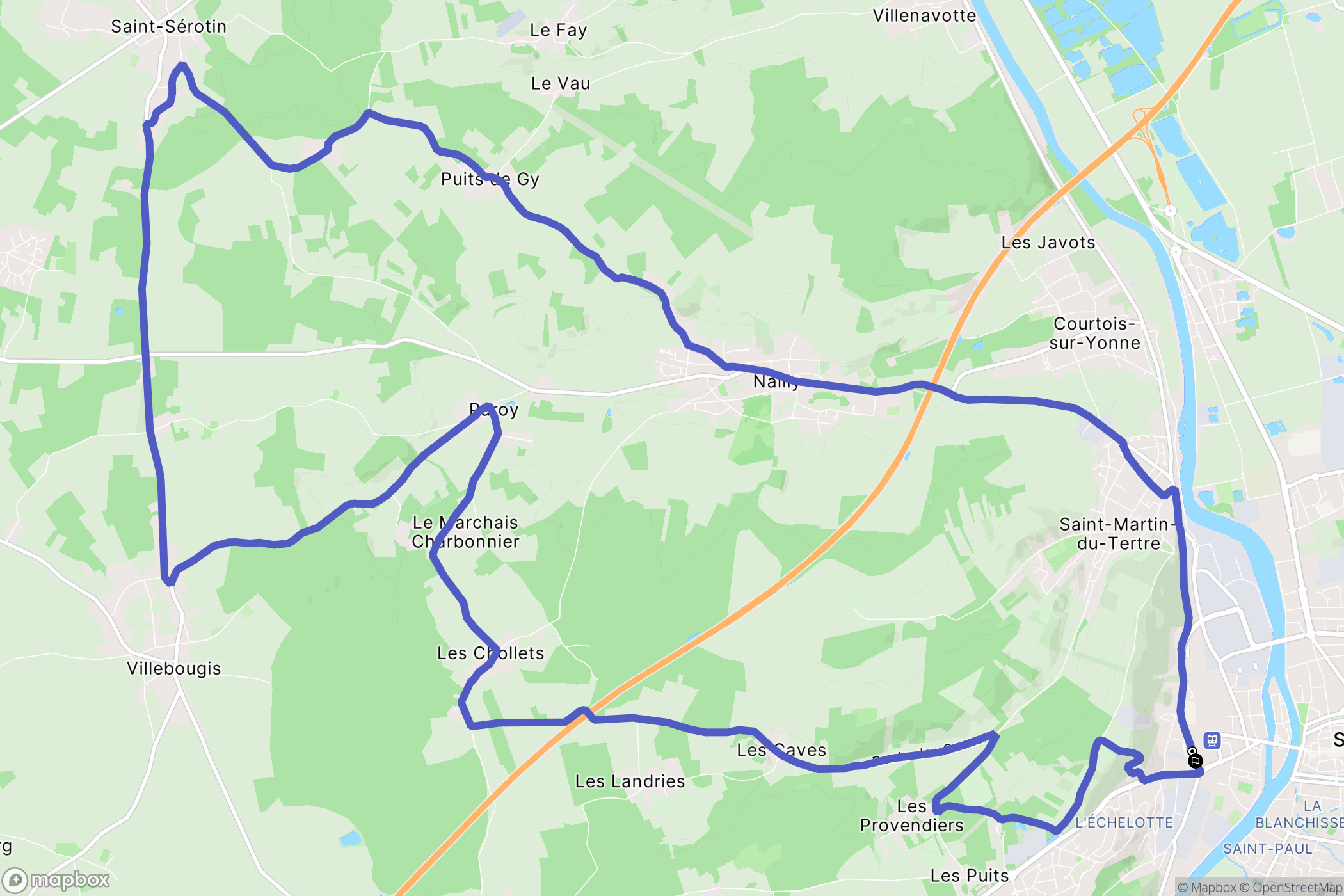 Sens : carte du parcours de randonnée - France