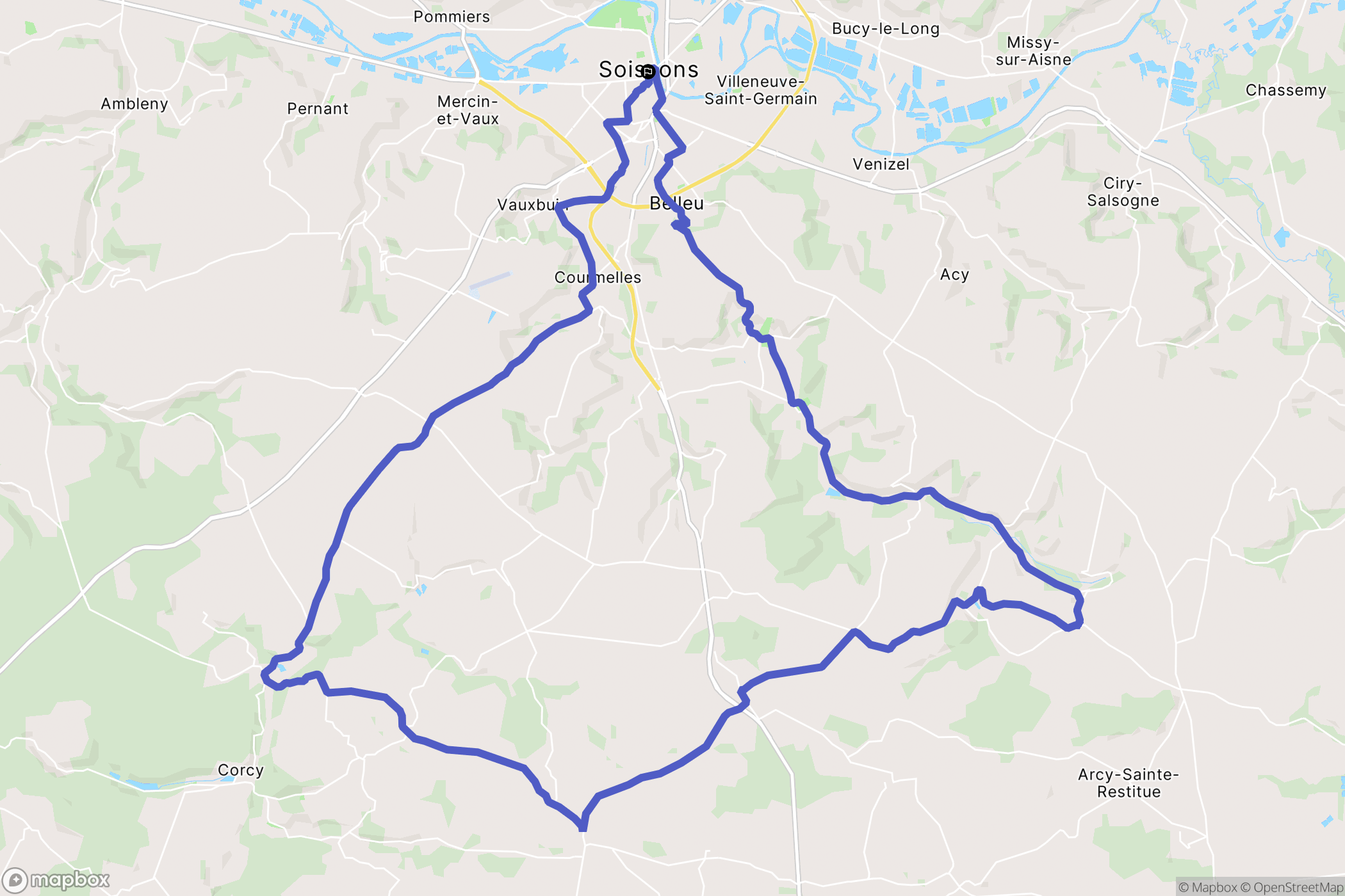 Soissons : carte du parcours de randonnée - France