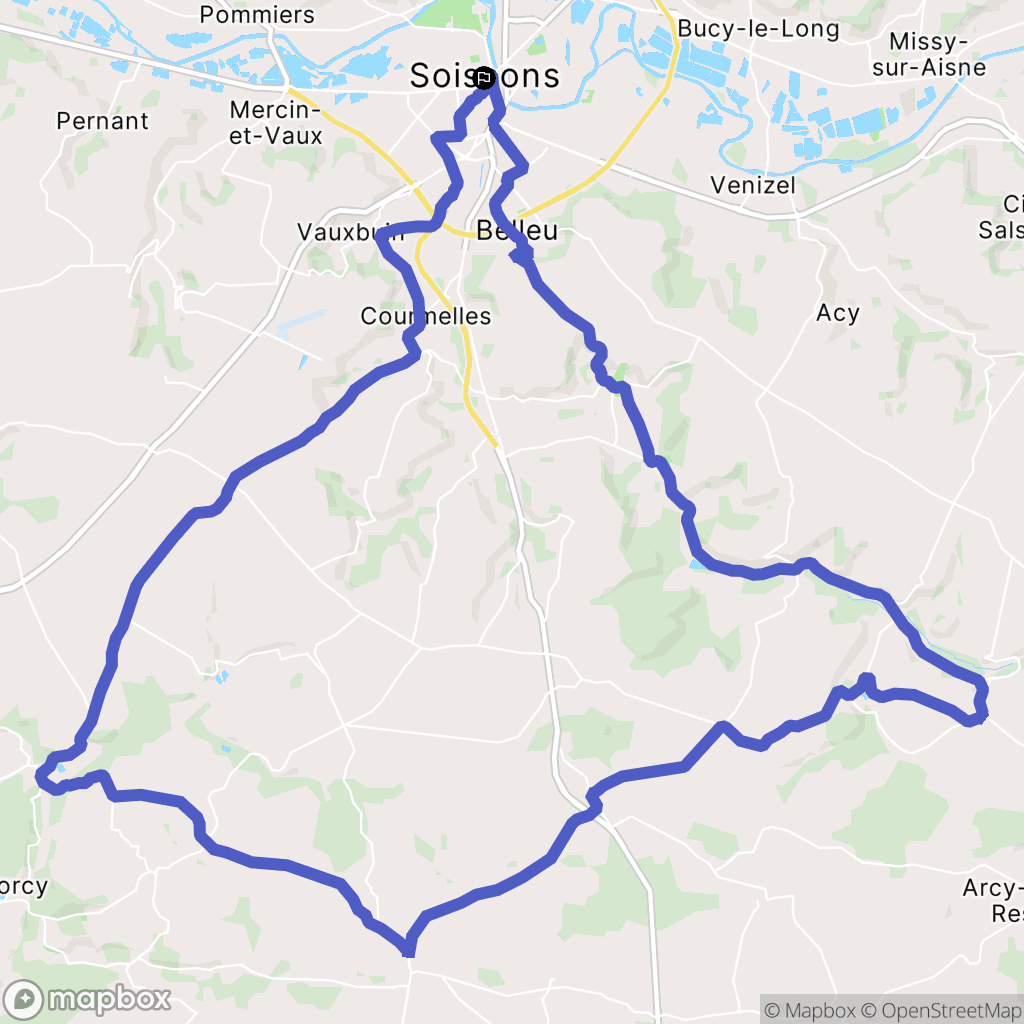 Soissons : carte du parcours de randonnée - France
