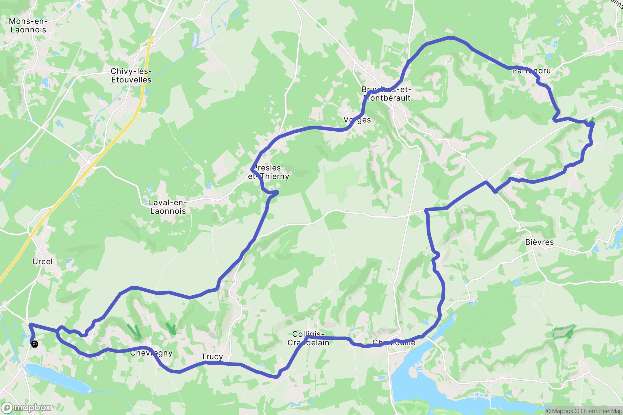 Monampteuil : carte du parcours de randonnée - France
