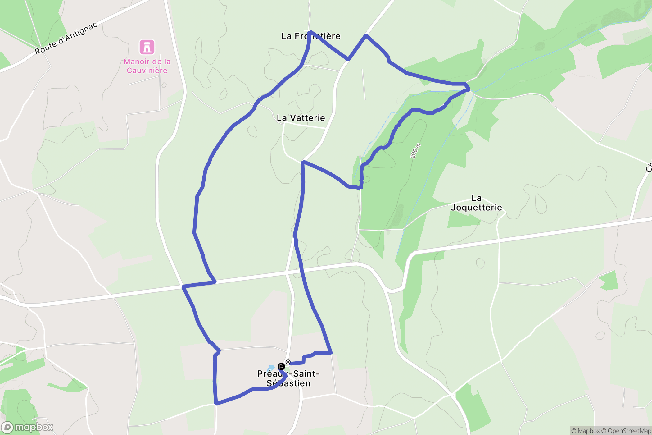 Préaux-Saint-Sébastien : carte du parcours de randonnée - France