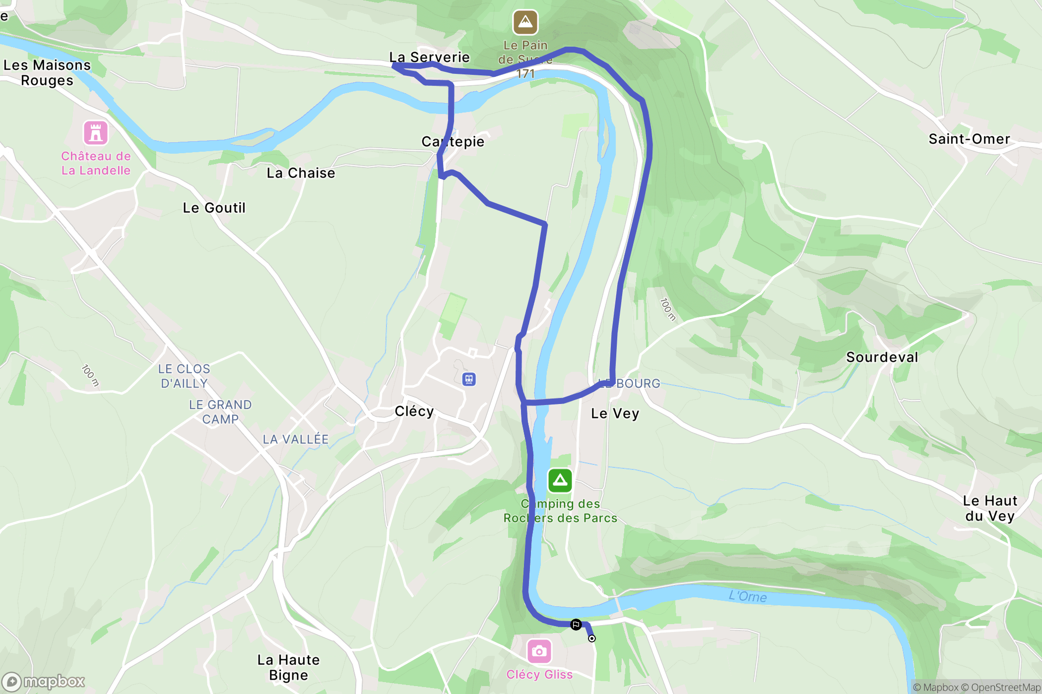 Clécy : carte du parcours de randonnée - France