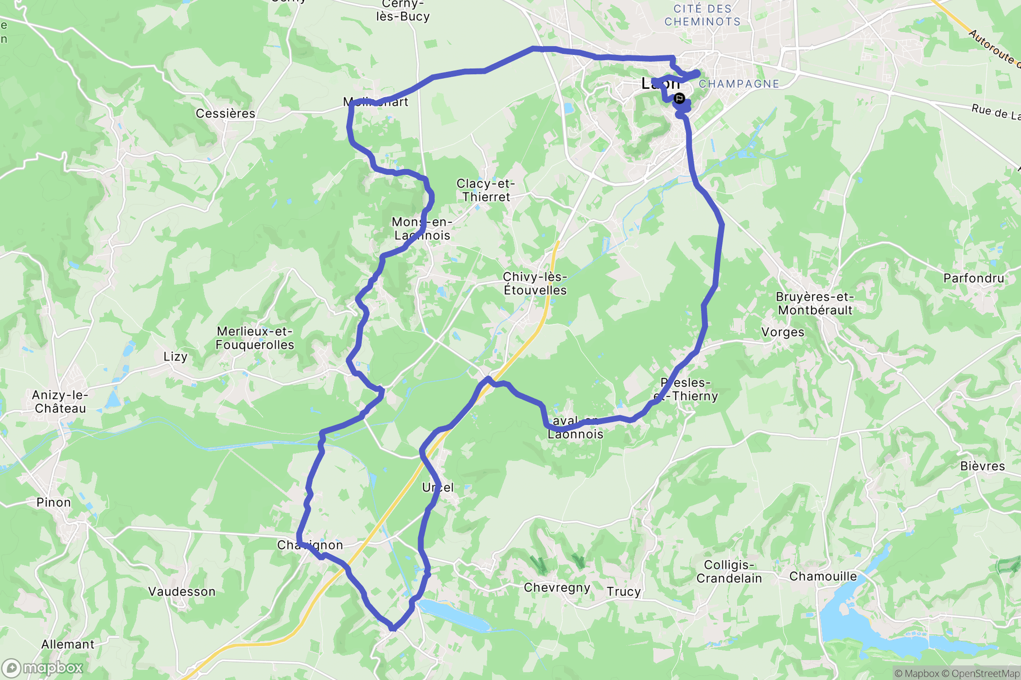 Laon : carte du parcours de randonnée - France