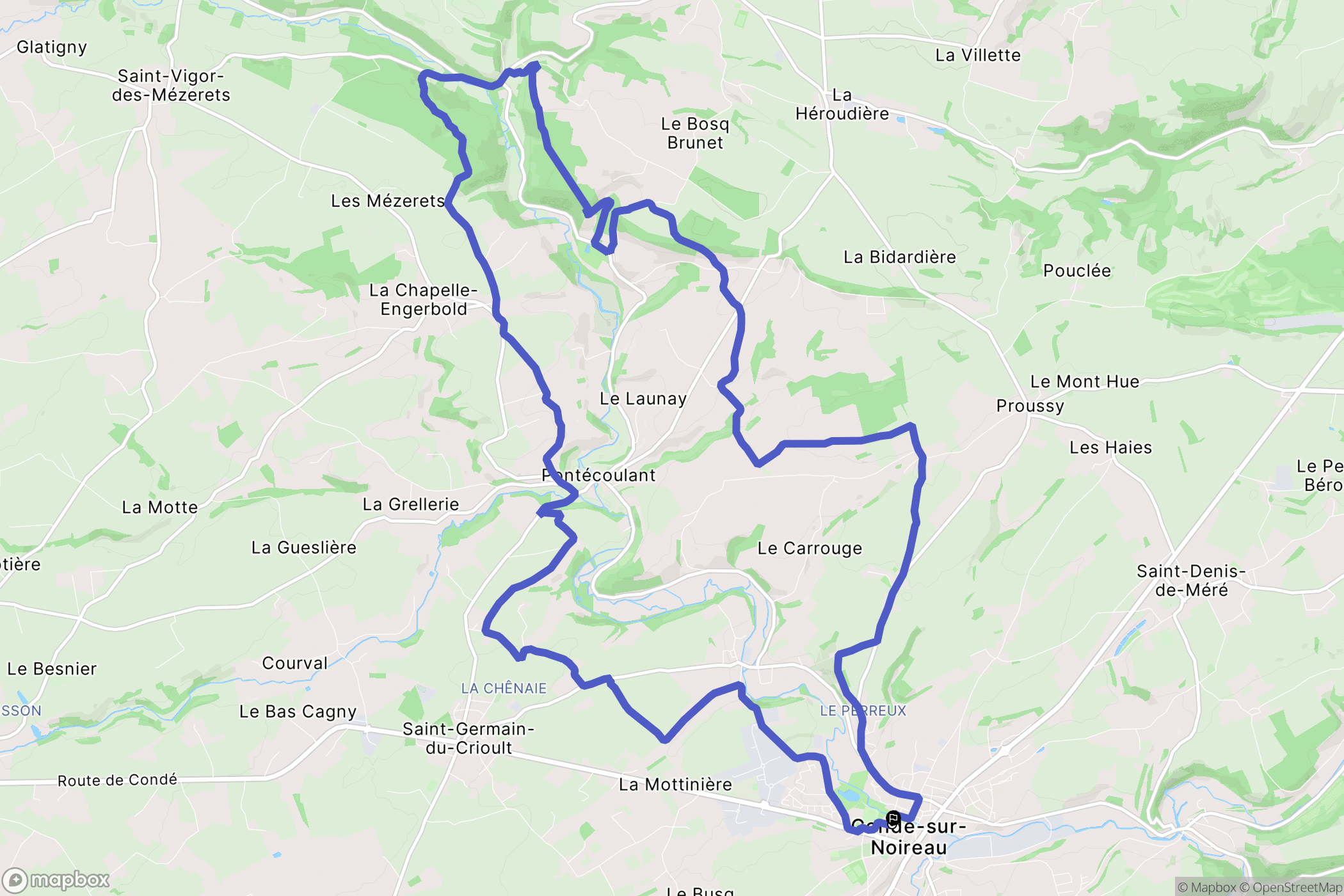 Condé sur Noireau : carte du parcours de randonnée - France