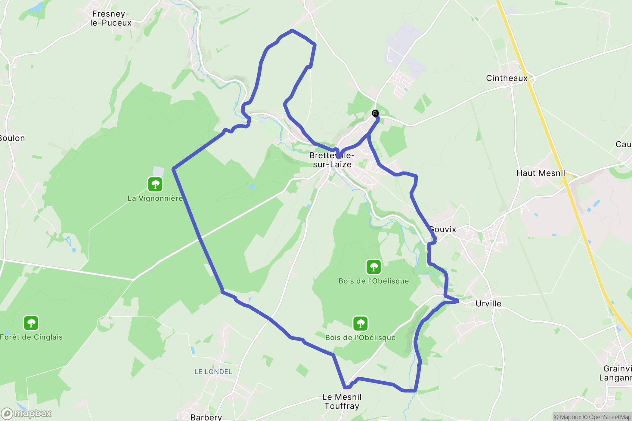Bretteville-sur-Laize : carte du parcours de randonnée - France