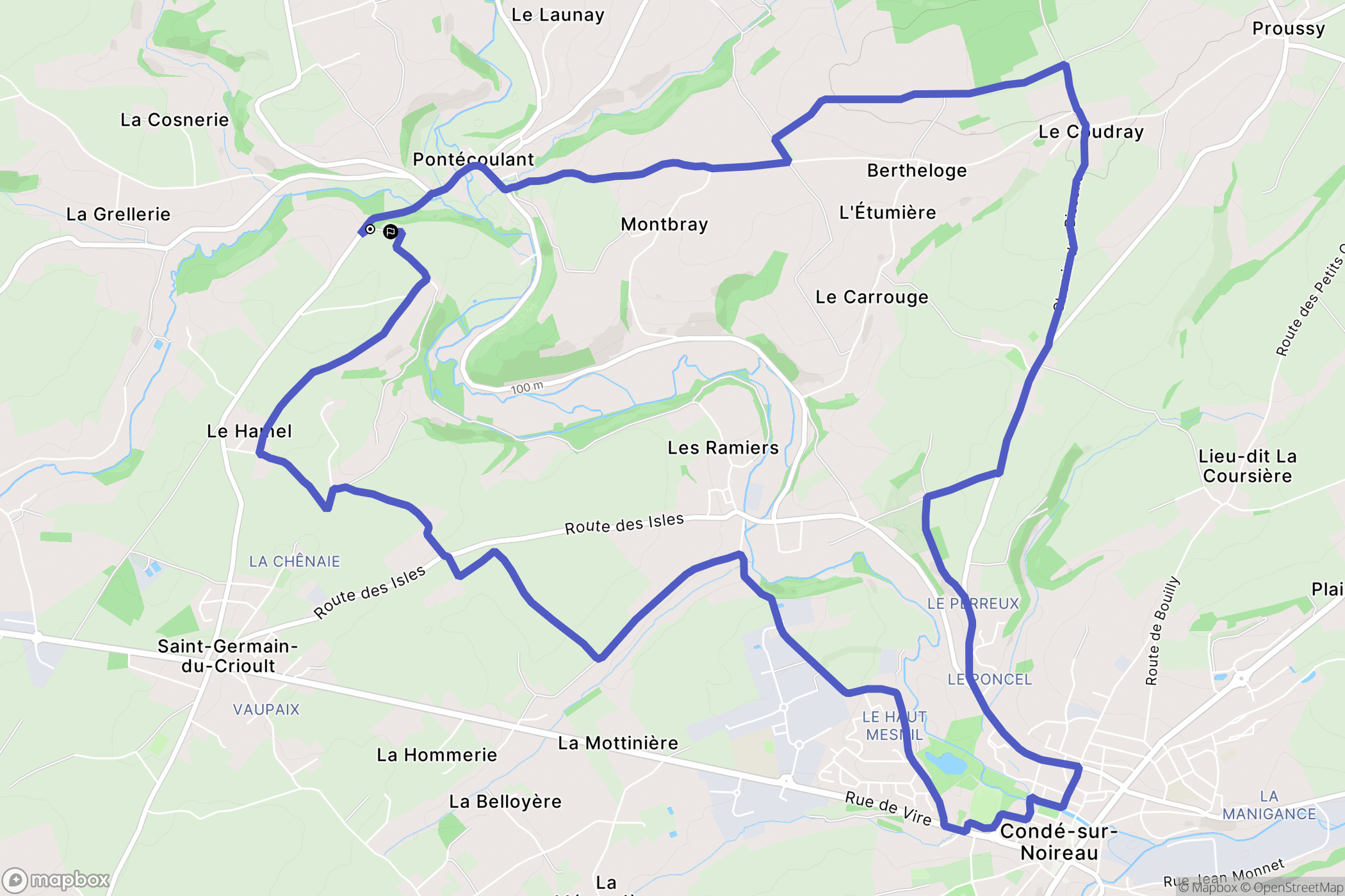 Langron, Pontécoulant : carte du parcours de randonnée - France