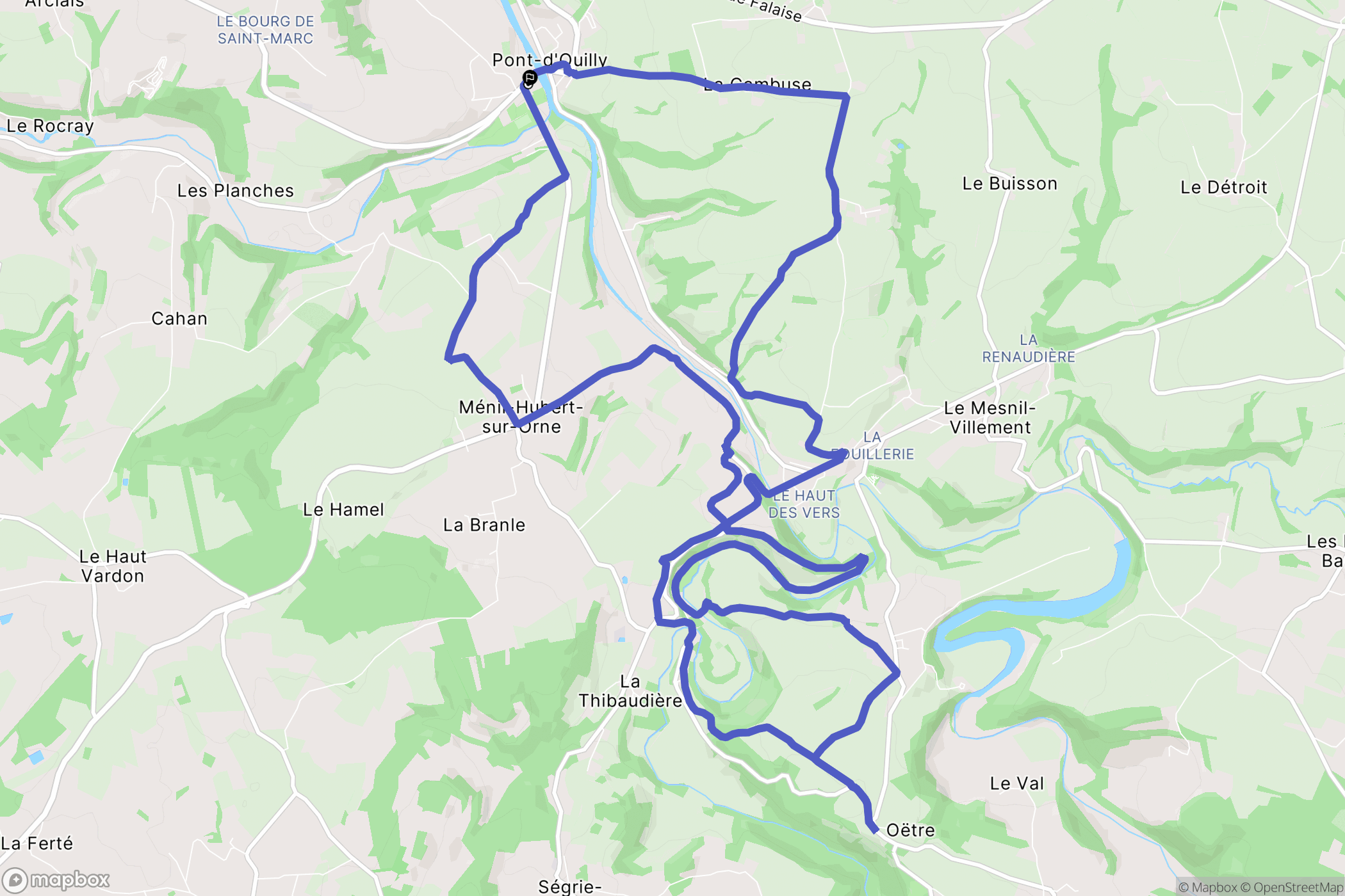 Pont d'Ouilly : carte du parcours de randonnée - France