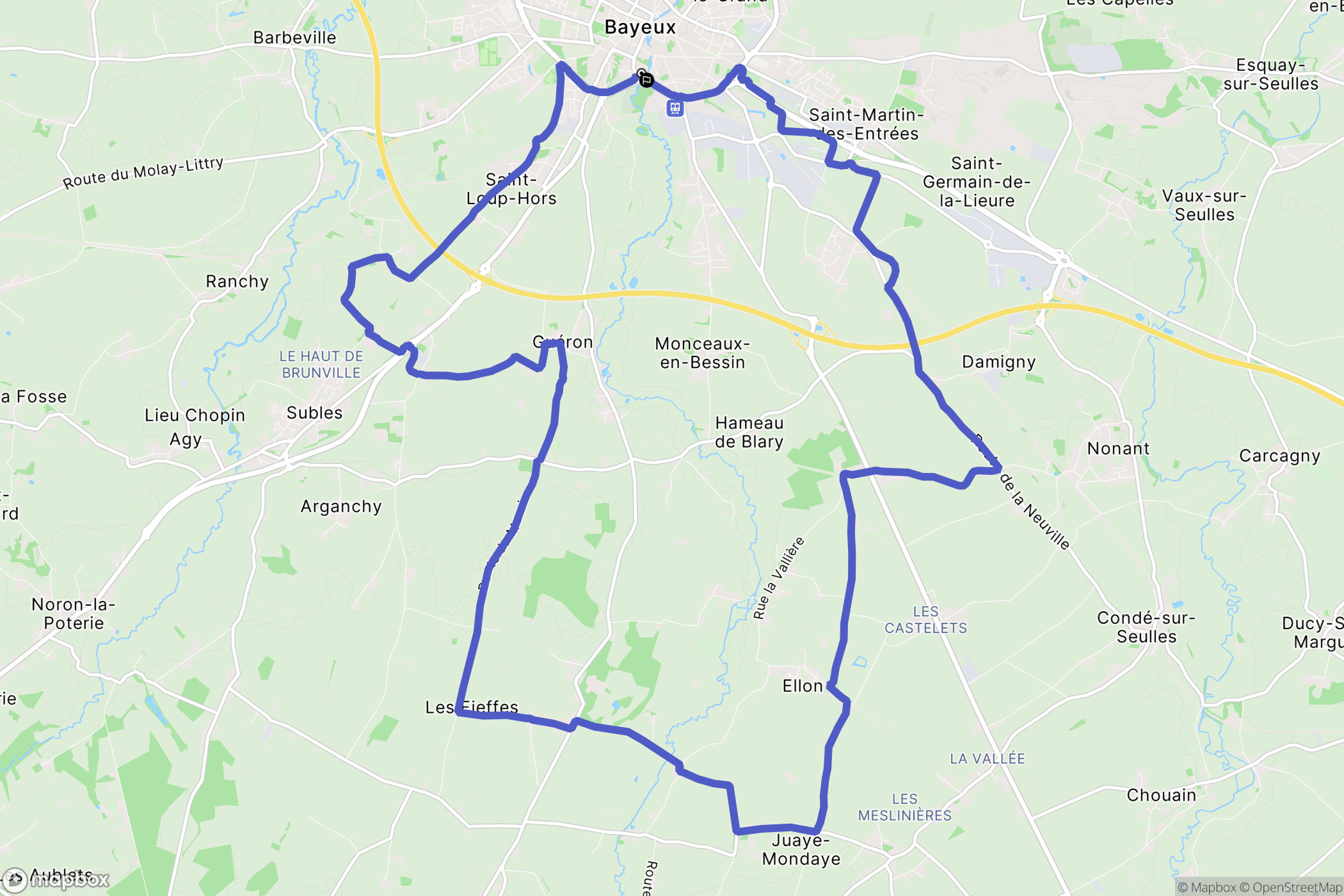Bayeux : carte du parcours de randonnée - France