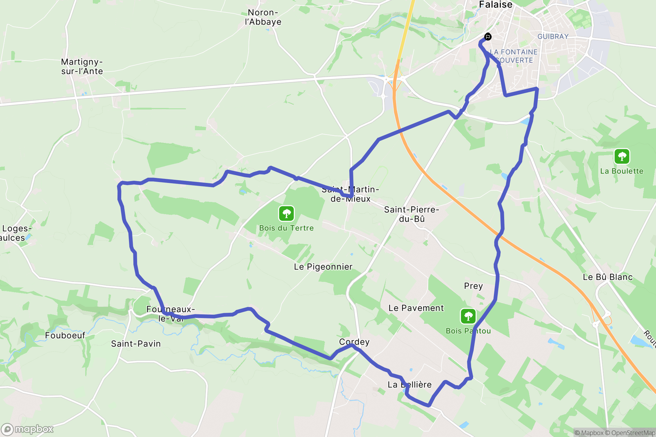 Falaise : carte du parcours de randonnée - France
