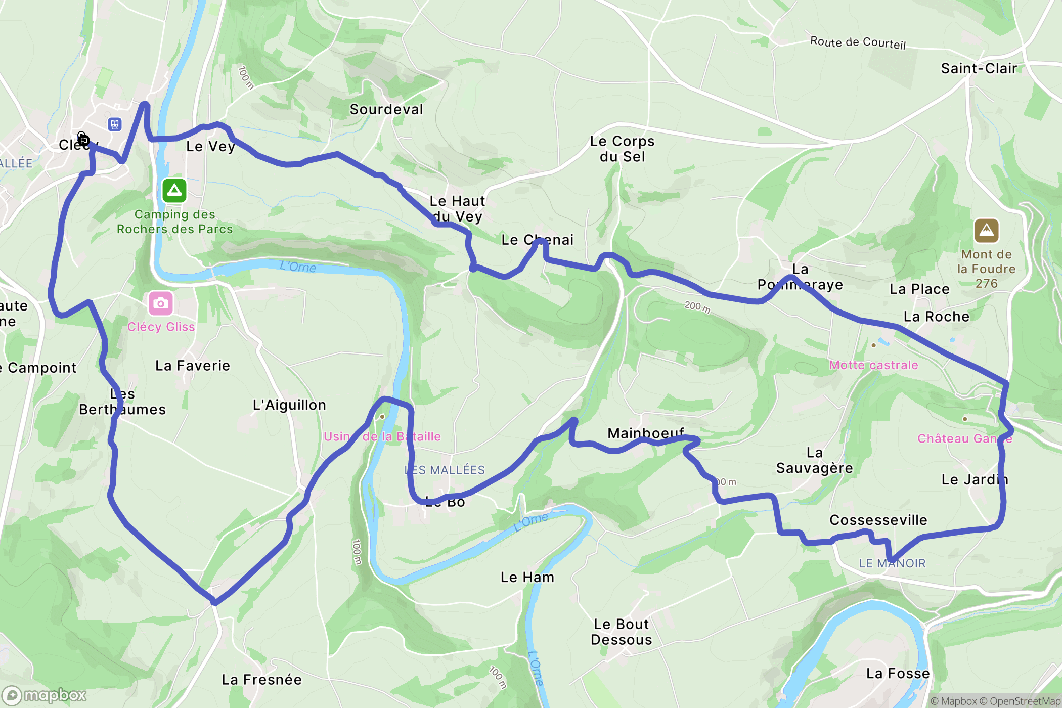 Clécy : carte du parcours de randonnée - France