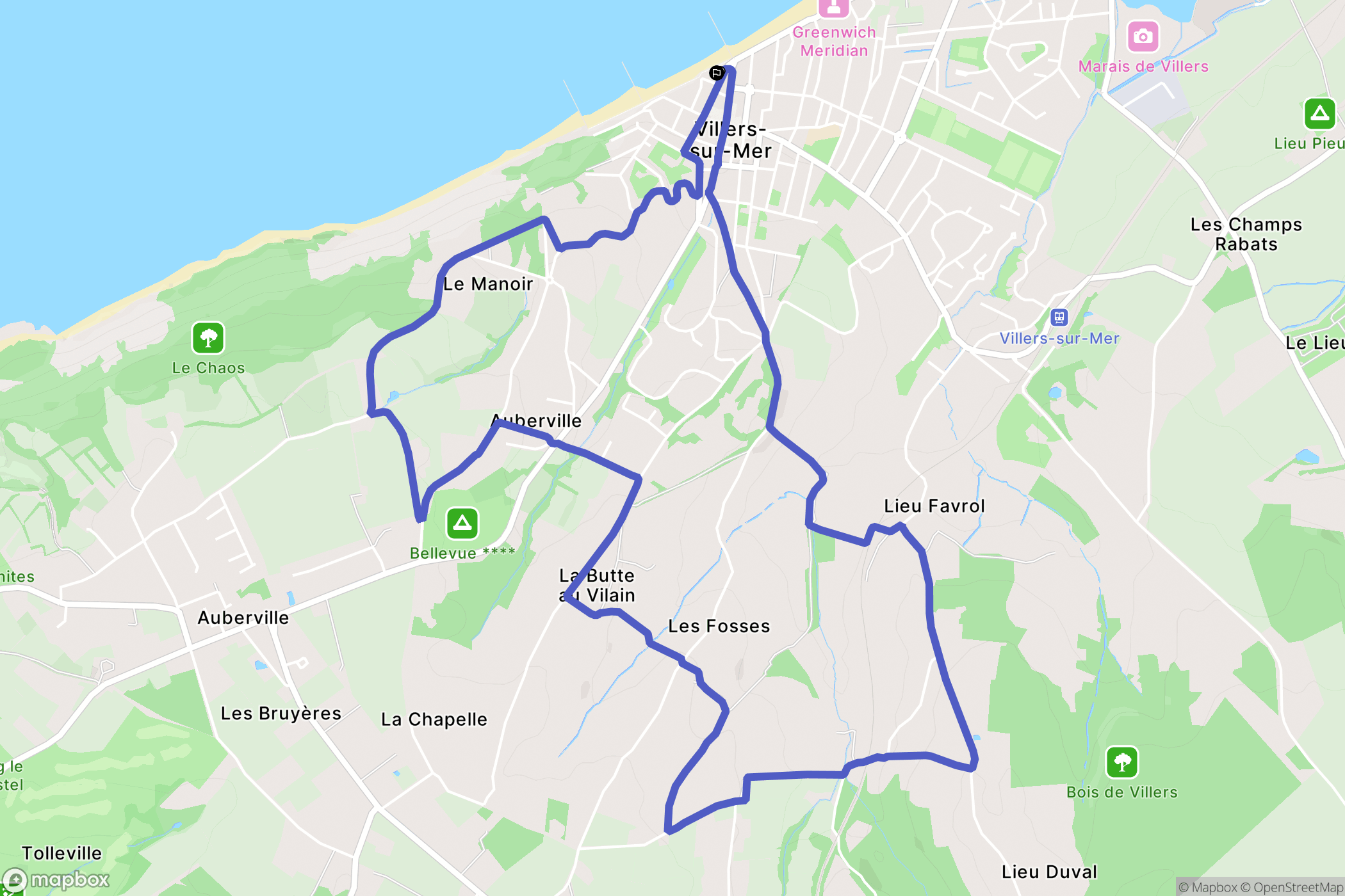 Villers-sur-Mer : carte du parcours de randonnée - France